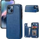 Wallet Case Compatible with iPhone 14, Slim Protective case with Card Holder,Premium PU Leather Kickstand Card Slots Case with a Screen Protective Glass for iPhone 14(6.1")-Deep Blue