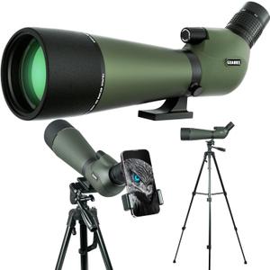 25-75x80 Spotting Scope with Upgraded Tripod Carrying Bag and Phone Adapter Spotter Scope for Target Shooting for Bird Watching Wildlife Viewing Green