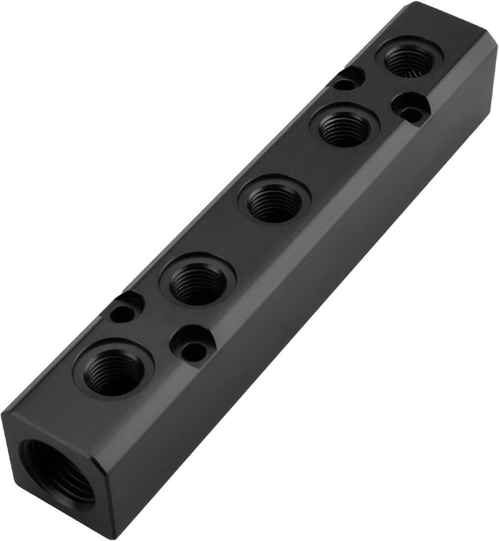 Air Manifold, 5 Way 7 Port Air Compressor Manifold, Air Hose Inline Manifold Block Splitter, Pneumatic Manifold Air Distribution Block, NPT 1/2 Inch Supply Port, NPT 1/4 Inch Output Portblack