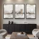 Large Framed Neutral Abstract Wall Art for Living Room, 3 Piece Modern Beige Brown Canvas Artworks, Minimalist Painting Prints for Entryway Hallway Home Office Wall Decor, 24x36 In