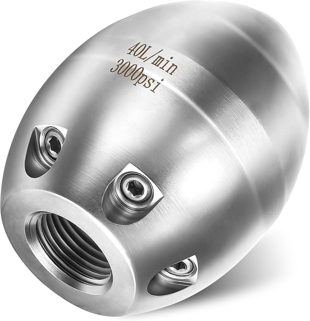Sewer Jetter Nozzle for Pressure Washer, 3/8" NPT Internal Thread Strong Shot Jetter Head, Stainless Steel Power Washer Drain Jetter Cleaner, 3000 PSI, 9.14 cubic inches