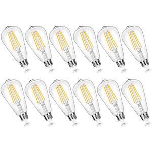12-Pack Vintage 7W ST58 LED Edison Light Bulbs 60W Equivalent, 850Lumens, 3000K Soft Warm White, E26 Base LED Filament Bulbs, CRI90+, Antique Glass Style Great for Home, Bedroom, Office, Non-Dimmable
