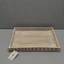 Mela Artisans Whitewash Wooden Decorative Tray with Handles | 16x12x2.5 Mango Wood Ottoman Tray | for Kitchen Countertop | Coffee Table | Snacks | Desserts | Breads | Bedroom Decor