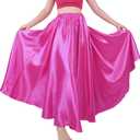 MUNAFIE Women's Long Maxi Dance Skirt - Satin Fairy Skirt for Praise & Cosplay Belly Dance Skirt Rose Red (Pink)