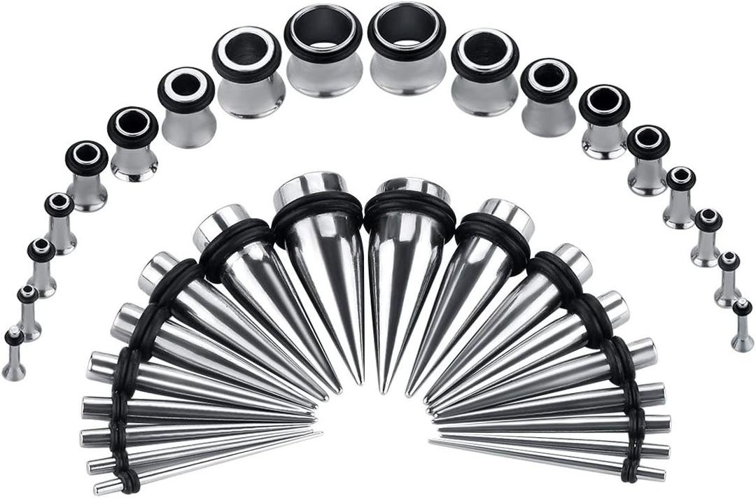 36PC Ear Stretching Kit 14-00G Ear Gauge Stretching Kit Gauges for Ears Stretching Kit Taper and Plugs Kit (Steeltone)