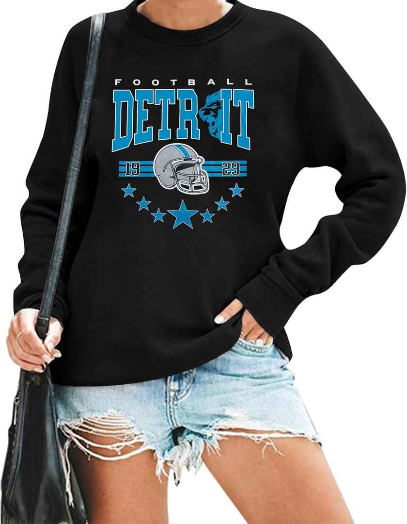 FAYALEQ Football Sweatshirts for Women Game Day Long Sleeve Shirts Football Graphic Pullover Sweatshirt Crewneck Casual Tops (Black, XXL)