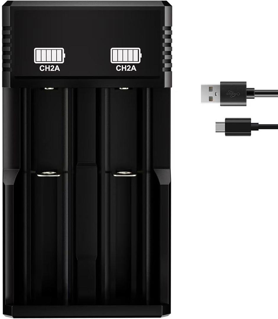 18650 Battery Charger for 3.7V Lithium ion Rechargeable Batteries 26650 18650 16340 (RCR123) 14500 and 10400 Batteries(2 Slot)