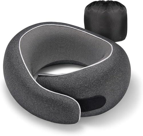 Travel Pillow, 100% Pure Memory Foam Neck Pillow for Airplanes, Comfortable Breathable Cover, Travel Essentials for Plane, Car, Train and Home, Black