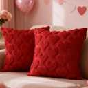 Lanpn Valentines Day Throw Pillow Covers 12x12 inch Set of 2, Valentine Decoration Soft Plush Love Pillowcase Decorative Cushion Cover for Holiday Couch Sofa Home Decor (Red, Small Heart)