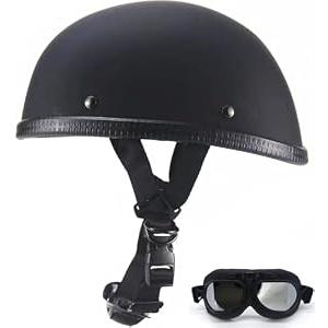 Motorcycle Half Helmet, DOT Approved Adult Men Women Retro Open Face Bike-Helmets, Bicycle/Skateboard Helmet for Adults, Bike, Skate, Scooter, Longboard Half Shell Helmet (Matte Black+B, Medium)