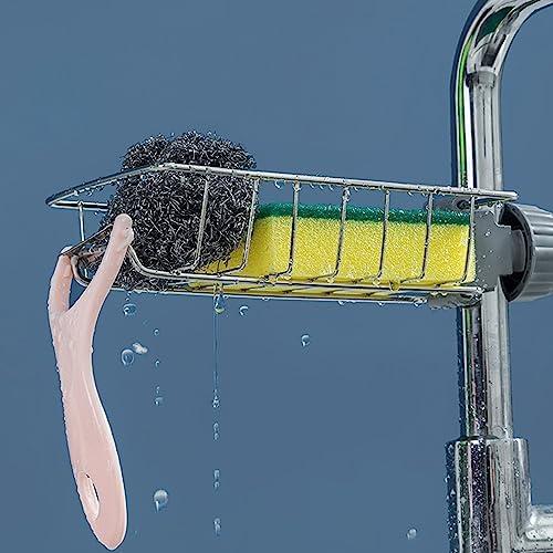 HyStarsigo Sponge Holder for Kitchen Sink, Adjustable Detachable Faucet Holder Over Faucet, Stainless Steel Faucet Rack for Kitchen, Sink Caddy Sponge Holder