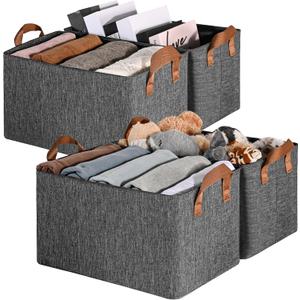 GRANNY SAYS Closet Storage Bins, Closet Organizers and Storage Bins Large, Dark Gray Organizer Storage Baskets, Storage Containers for Organizing Changing Table Bookshelf, 4-Pack