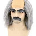 Mad Scientist Wig Old Man Wigs Halloween Costume Bald Wigs With Moustache Eyebrows (Gray-171/1001A)