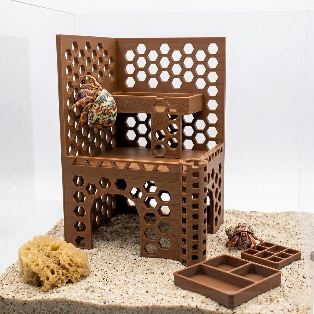 Hermit Crab Climbing Toys and Hideout,Multi-Functional Climbing Wall & Habitat Tank Accessories | Dual-Tower Hermit Crab Foraging Cave with Feeding Dish,Hermit Crab Climbing Habitat and Enrichment