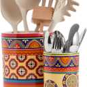 Bico Tunisian Ceramic Utensil Holder Set of 2, Ceramic Kitchen Utensil Crocks for Countertop, Large Cooking Tool Holder Counter Decor, Spatula Organizer