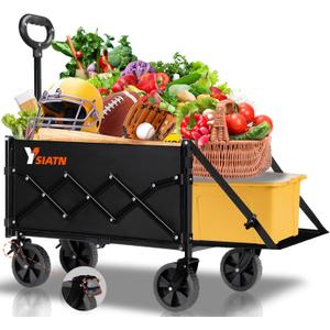 Collapsible Folding Wagon Cart with Tailgate - 300lbs Heavy Duty Foldable Utility Wagon and Brake Wheels - 100L Lightweight Grocery Wagons for Shopping Camping Sports Garden, Black Collapsible Folding Wagon Cart with Tailgate - 300lbs Heavy Duty Foldable Utility Wagon and Brake Wheels - 100L Lightweight Grocery Wagons for Shopping Camping Sports Garden, Black
