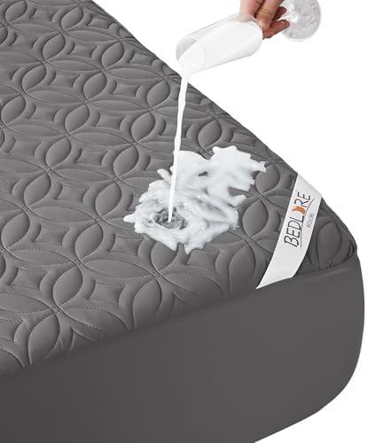 BEDLORE Waterproof Mattress Protector, Queen Size Mattress Pad Noiseless with Deep Pocket 6"-18" Depth, Soft Breathable Dirt-Proof Bed Mattress Cover Washable for Home, Bedroom, Hotel (Gray)