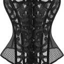 Women's Corset Top Lace Up Overbust Breathable Outfit Bodyshaper Bustier Sexy Lingerie Top (Large, Black)