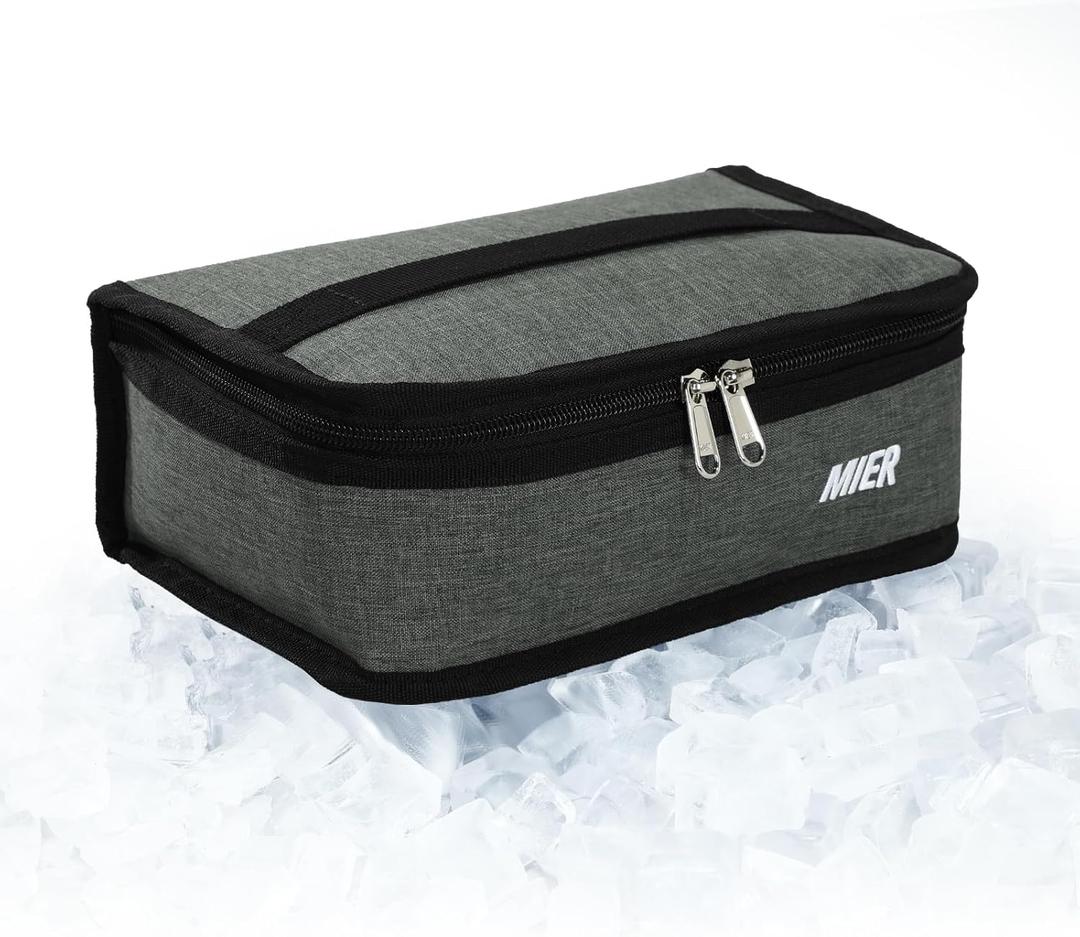 MIER Freezable Lunch Bag Frozen Mini Cooler Small Portable Insulated Lunch Box Freezer Snack Bags for Kids Adult Travel Work School, Grey