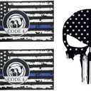 2 x 3pcs US Flag Code 4 Thin Blue Line Skull Car Stickers Decal, Honoring Police Support Truck Window Laptop Bumper Stickers, Bandera de polica la lnea Azul para carro