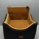 Joejoy Elevated Dog Car Seat for Small/Medium Dogs up to 35 lbs, Memory Foam Booster Seat with Detachable Washable Cover, Travel-Safe Car Bed with Safety Belts & Storage Pockets, Brown