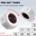 Flip Cube Pomodoro Timer - Rechargeable Visual Countdown & Count Up Stopwatch, 7 Preset Intervals, 3 Alarm Modes, Productivity Tool for ADHD, Kids, Study, Work & Kitchen (White)