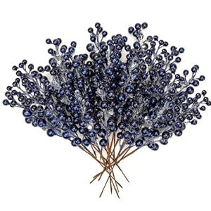 Briful 6 PCS Artificial Christmas Berry Picks, 13.8" Faux Berry Stems Spray with Glitter Paillette Floral Arrangement Bouquet Filler for Home Wedding Christmas Decoration (Medium-gold)