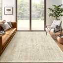 5x7 Area Rugs Beige Low Pile Indoor Washable Trendy Faded Style Floral Rugs for Bedroom Living Room Dining Room Foldable Non-Slip Thin Print Mat