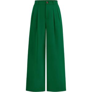 KIRUNDO Wide Leg Dress Pants for Women High Waisted Office Work Trousers Business Casual Slacks Button Flowy Palazzo Pant (Green, L)