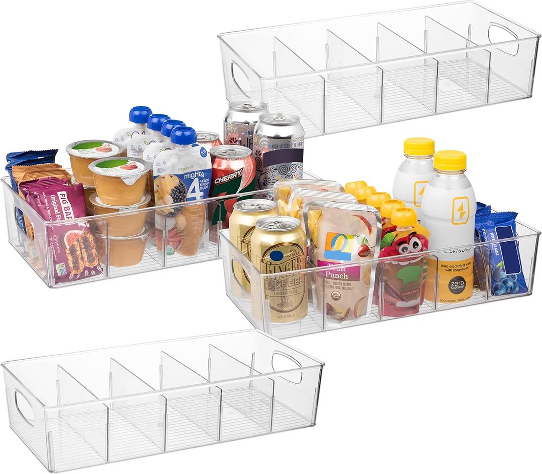 ClearSpace Plastic Pantry Organization and Storage Bins with Removable Dividers Perfect Kitchen Organization or Kitchen Storage Refrigerator Organizer Bins, Cabinet Organizers (4 Pack XL)