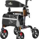 Walkers for Seniors, Rollator Walker with Seat, 350 lb Weight Capacity, 18" Big Seat, 8" All-Terrain Wheels, 6-Level Adjustable Height, Lightweight Aluminum Frame Rollator Walkers for Seniors (Gray)