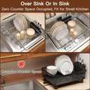 Over the Sink Expandable Dish Drainer Drying Rack In Stainless Steel for Small Kitchen, Counter Space Saving Modern Compact Metal Above Plate Dryer Strainer, Adjustable Hanging Inside Drain Holder (For 11.5"-30"W Sink, Silver)