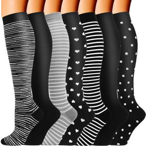 Double Couple 7 Pairs Copper Compression Socks for Men Women 20-30 mmHg Knee High Stockings (XX-Large)