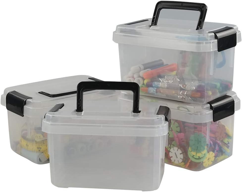 Teyyvn Plastic Mini Latch Box, Storage Bin with Locking Lids(Pack of 4, 2 L, Clear)