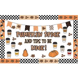 Honoson Fall Thanksgiving Coffee Bulletin Board Decorations Set Coffee Cup Bulletin Board Classroom Decoration Autumn Pumpkin Spice Paper Cutouts for Thanksgiving Fall Party Blackboard Wall Decor