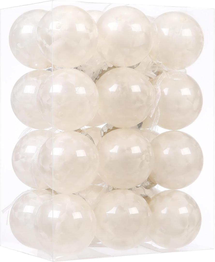 Sea Team 24-Pack Christmas Ball Ornaments with Marble Texture, Decorative Hanging Baubles, Shatterproof Plastic Decorations for Xmas Tree, Wreath, Garland, 60mm/2.36 Inches, Cream