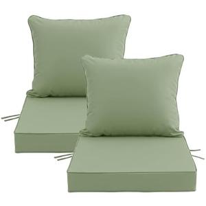 24x24 Inch Outdoor Chair Cushion, Patio Furniture Cushions - Removable Cover, Water-Repellent, Fade-Resistant, Non-Slip Bottom & Straps, Replacement for Deep Seat Sofa & Couch - Sage Green, 1 Pillow Only