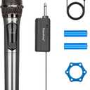 Depusheng Wireless Microphone,Rechargeable Wireless Dual Mic,Dual Handheld Dynamic Mic for Karaoke Singing, Wedding, DJ, Party, Speech, Church, Class Use,PA System,200ft,Gray (One Microphone)