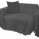Couch Sofa Covers for Cushion, Simple Dark Gray Soft Washable Sofa Throw Cover for Dogs, Modern Solid Color Breathable Sofa Slipcovers Sectional Couch Cover Blanket with Tassel 71“x91”
