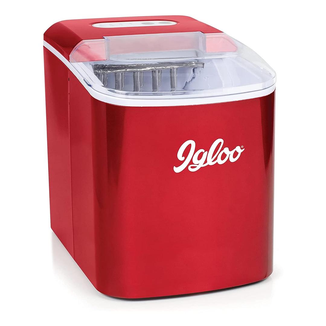 Igloo 26-lb Automatic Electric Countertop Ice Maker - 9 Cubes in 7 Mins, with Scoop and Basket (Red)