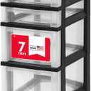 IRIS USA Plastic Drawer Storage Organizer Rolling Cart, with Wheels Casters, 7-Drawers, for Classroom Art Craft Supplies Dresser Closet Bathroom Laundry Room, Black/Clear, 14.25"D x 12.05"W x 41.69"H