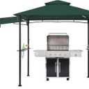 FAB BASED 5x8 Grill Gazebo with Extra Awning, All-Weather Steel Construction, Double Tiered & Resistant Canopy Roof, Metal Serving Shelves, 2 LED, Bottle Opener for Patio, Backyard, BBQ (Green)