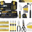 MARTCOLOR 58 Piece Household Tool Set, General Household Hand Tool Kit with Plastic Toolbox Storage Case, All Purpose Household Tool Kit for Home, Garage, Office and College Dormitory Use, Yellow