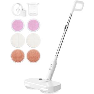 Adjustable Cordless Electric Spin Mop with self-propelled water sprayer/8000mAh Battery/LED Headlight,self-propelled design with 6 Washable mop Pads for Hardwood, Tile Floors, Quiet Cleaning/Waxing