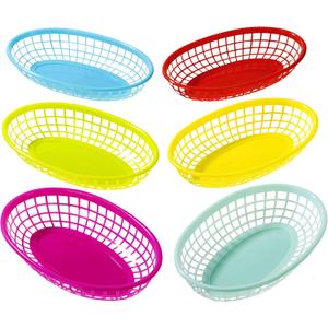 Talking Tables 6 Pack Reusable Plastic Colourful Food Baskets for Hotdogs, Burgers, Fries, Sweets, Crisps, Snacks | Movie Nights, Kids Birthday Party Picnics, Tropical BBQ, Summer Garden Festival