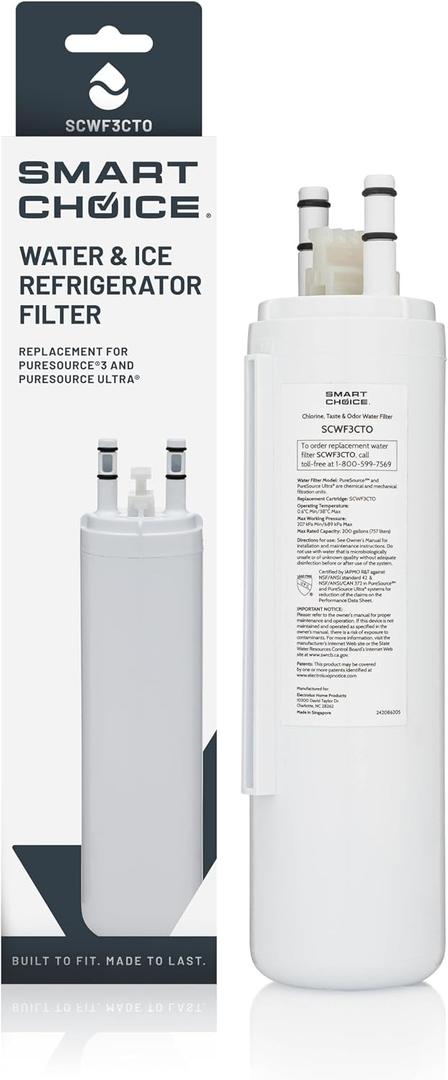 Smart Choice SCWF3CTO Refrigerator Water & Ice Filter, Genuine Replacement for Frigidaire ULTRAWF PureSource Ultra and Frigidaire WF3CB PureSource