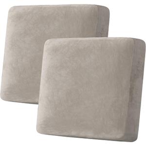 H.VERSAILTEX Velvet Stretch Couch Cushion Cover Plush Cushion Slipcover for Chair Loveseat Sofa Cushion Furniture Protector Seat Cushion Sofa Cover (2 Piece Large Sofa Cushion Covers, Oatmeal)