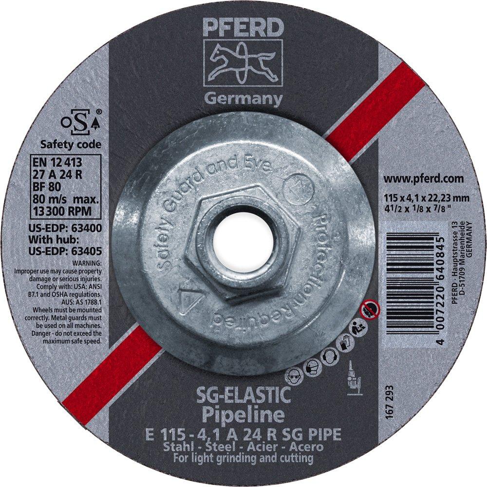 PFERD 63405 Type 27 Depressed Centre Grinding Wheel, Aluminum Oxide, 4-1/2" Diameter x 1/8" Thick, 5/8-11 Thread, 13300 RPM, 24 Grit (Pack of 10)