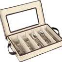 Flatware Storage Case - Durable 5 Compartment Silverware Storage Container Box with Removable Lid and Easy to Carry Handles - Large Capacity Keeps Your Cutlery Organized & Protected - Beige