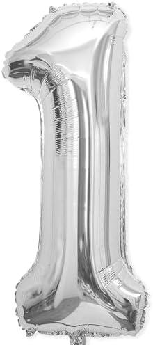 Pack of 3 1 Balloon, Number 1 Balloons 40 Inch, Silver Large Big Foil Number 1 Balloon for First Birthday Party Graduation Wedding Anniversary Baby Shower Bachelorette Decorations Supplies (Silver)